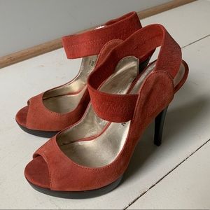 Suede burnt Orange heels Michael Shannon Sz 6.5